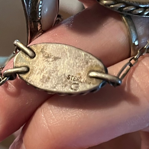 Authentic & Stamped Sterling Silver / Mother of Pearl Vintage Cuff/Bracelet - Picture 6 of 6